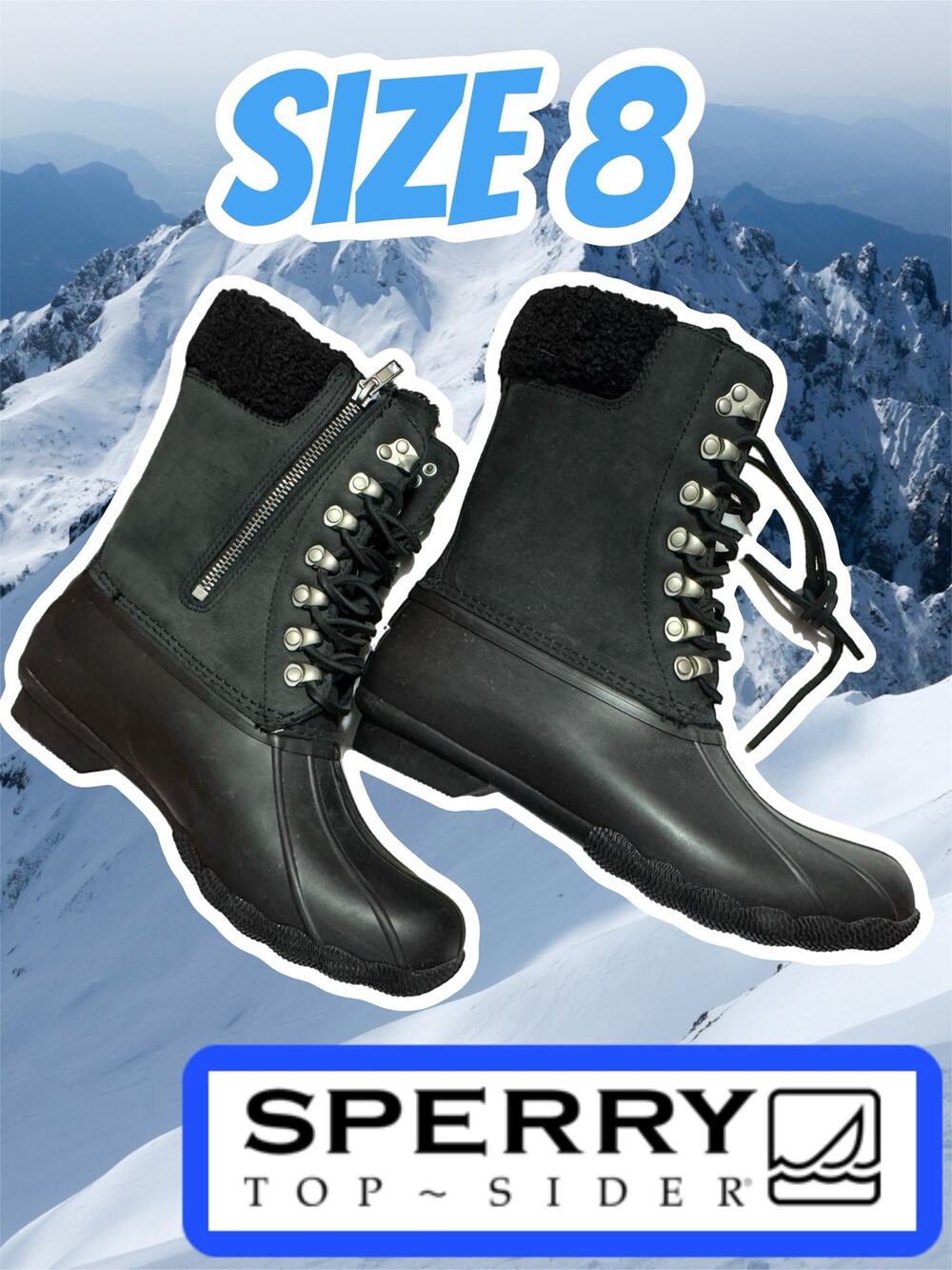 NEW Sperry Black Saltwater Boots Size 8 US MSRP $160
